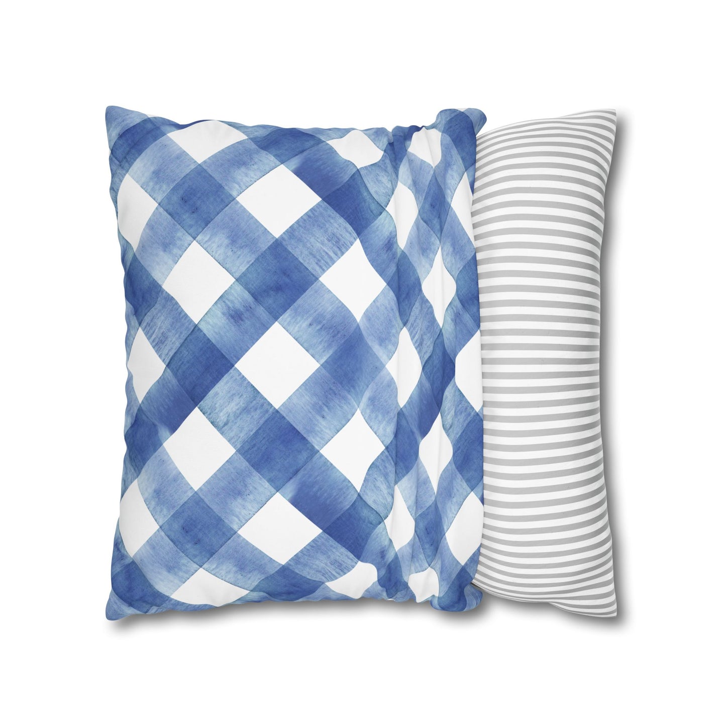 Blue Plaid Poly Canvas Pillowcase, Cozy Home Decor, Farmhouse Cushion, Throw Pillow Cover, Gift for Homeowners