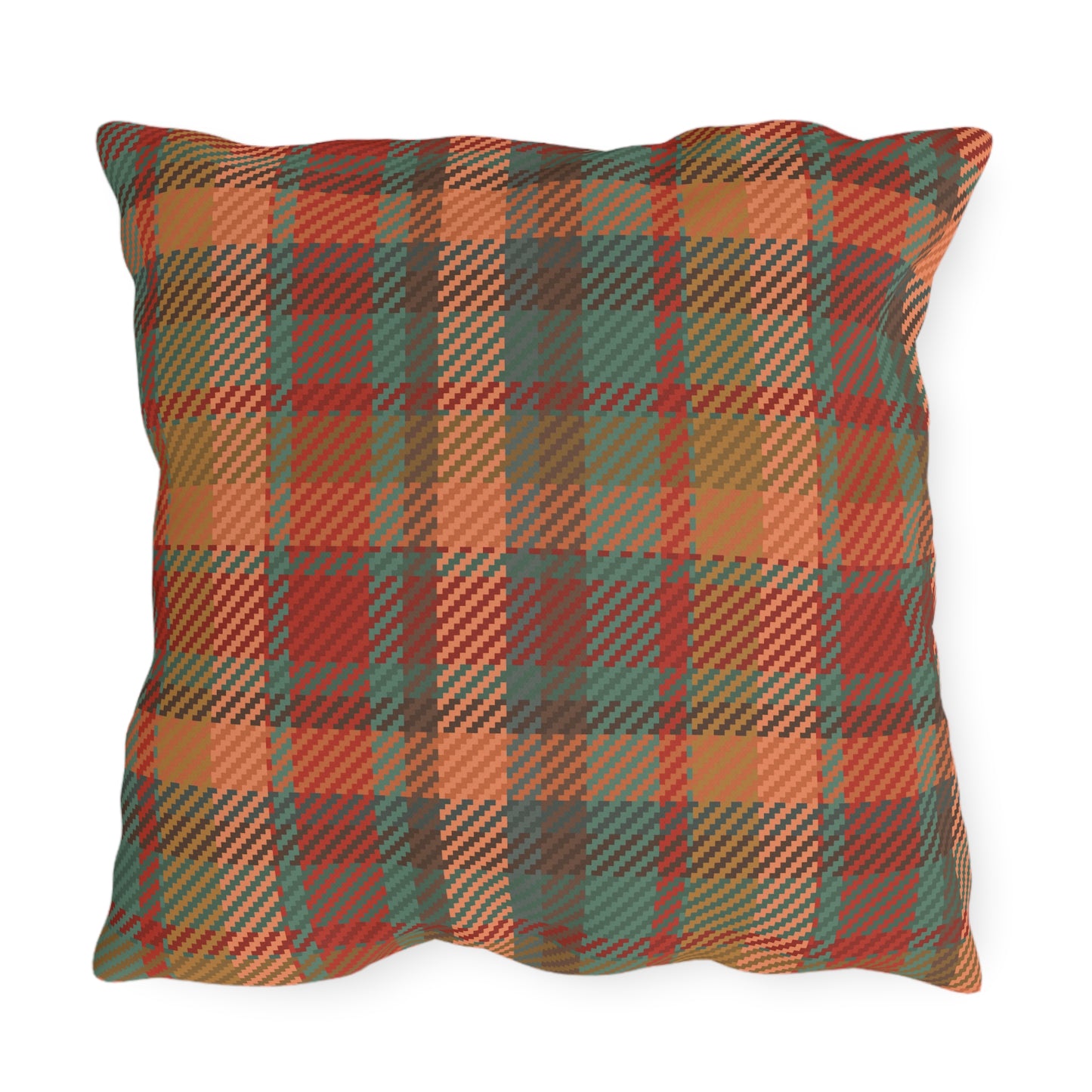Outdoor/Indoor Pillow: Sleeping Fox with Plaid Print