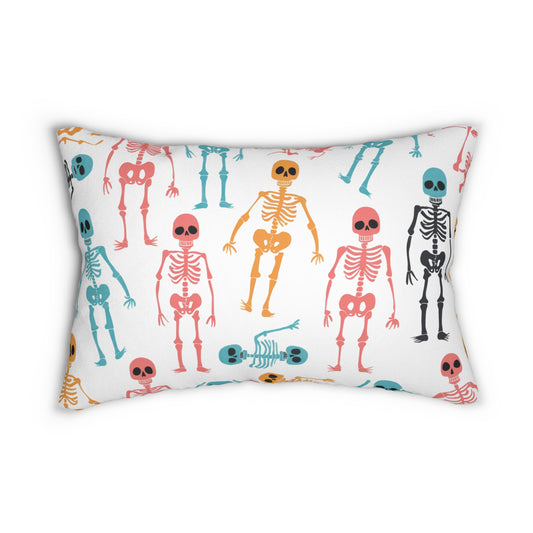 Halloween Lumbar Pillow, Fun Skeleton Decor, Spooky Home Accent, Bone Pattern Cushion, Holiday Throw Pillow