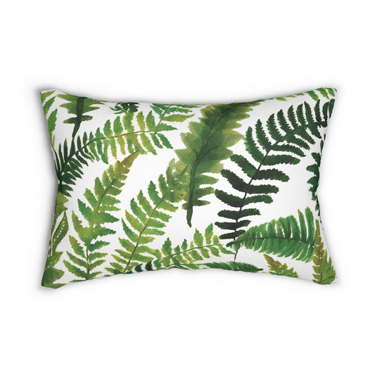 Lush Botanical Fern Watercolor Lumbar Pillow, Home Decor, Greenery Cushion, Cozy Living Room Essentials, Botanical Print Throw Pillows