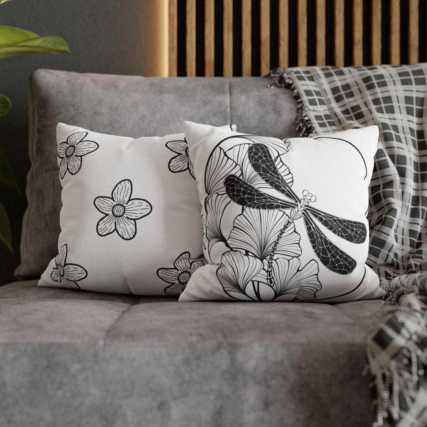 Chic Black and White Dragonfly Pillowcase, Home Decor, Floral Accent, Gift for Nature Lovers, Modern Bedroom, Relaxing Atmosphere