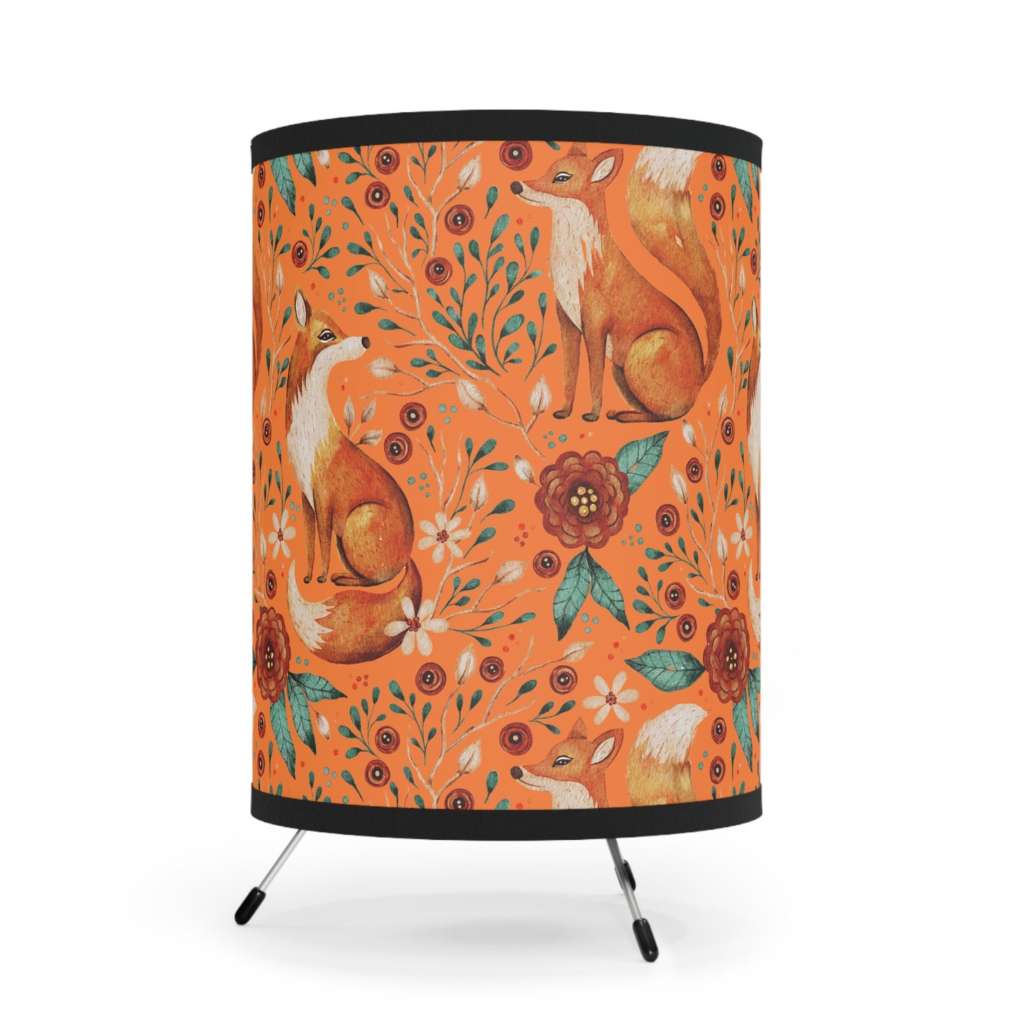 Whimsical Fox Tripod Lamp - High-Res Printed Shade for Cozy Decor - Sunset Orange