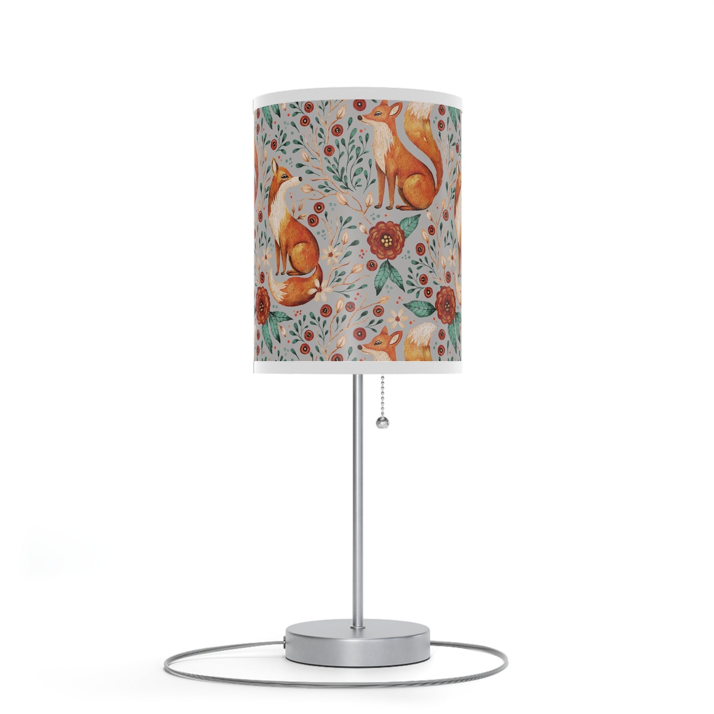 Whimsical Fox Floral Table Lamp - Stylish Decorative Lighting for Cozy Spaces - Light Grey