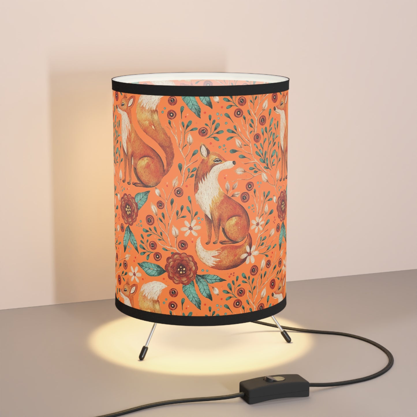 Whimsical Fox Tripod Lamp - High-Res Printed Shade for Cozy Decor