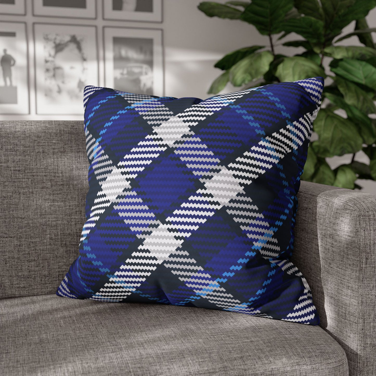 Blue Plaid Throw Pillowcase, Cozy Home Decor, Stylish Cushion for Living Room, Gift for Housewarming, Modern Accent Pillow