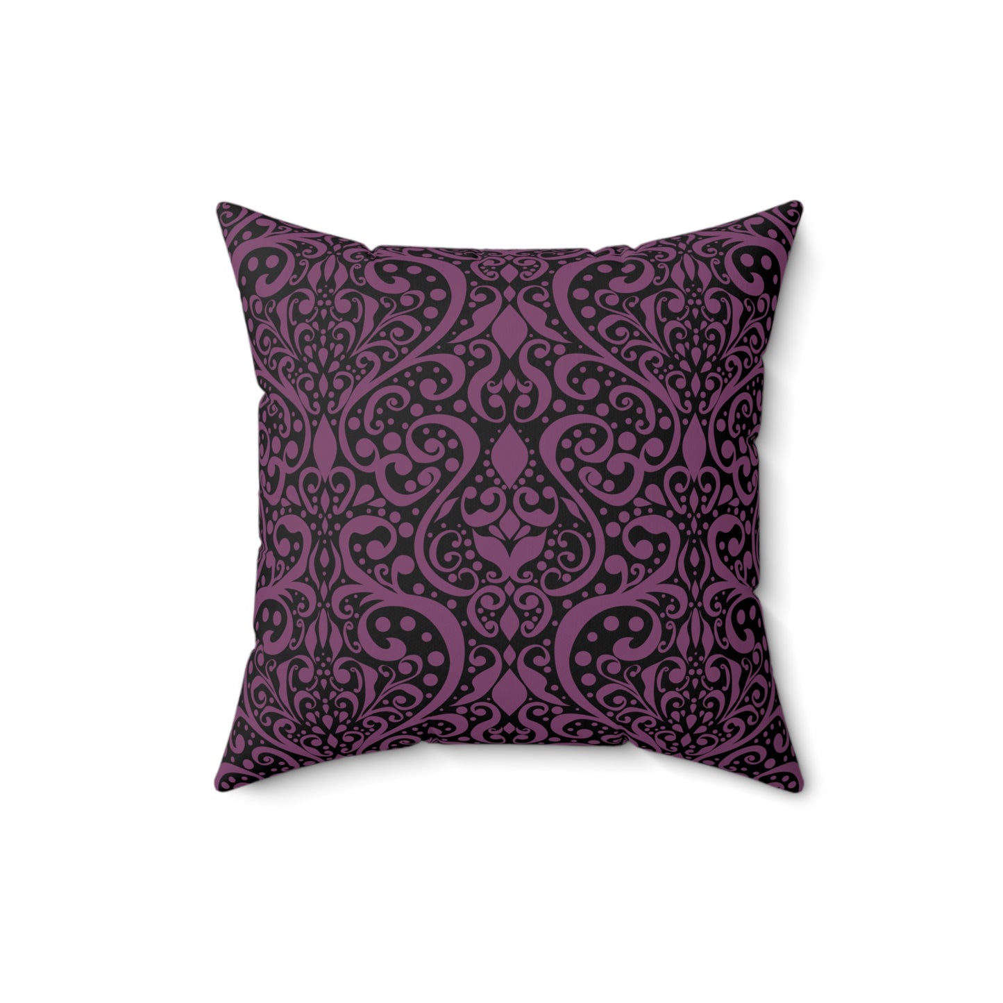 Velvet Orchid Reverie Throw Pillow – Vibrant Purple & Mauve Blossoms on Black & Damask Square Accent Throw Pillow, Home Decor Accent, Gift for Her, Cozy Living Room, Throw Pillow, Modern Couch Cushion