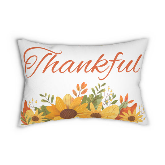 Thankful Floral Lumbar Pillow, Cozy Home Decor, Autumn Accent Pillow, Harvest Thanksgiving Gift, Cute Couch Cushion