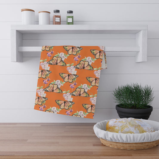 Dancing Wings: A Tea Towel in Bloom - Cotton - Sunset Orange - DWTT