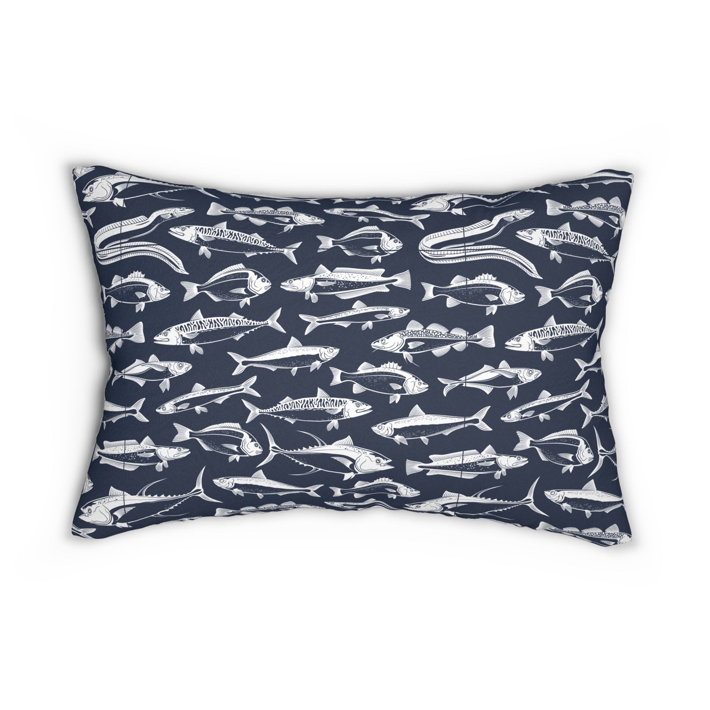Lumbar Pillow - Nautical Fish Pattern & Nautical Cross Design - Beach Lover Decorative Cushion