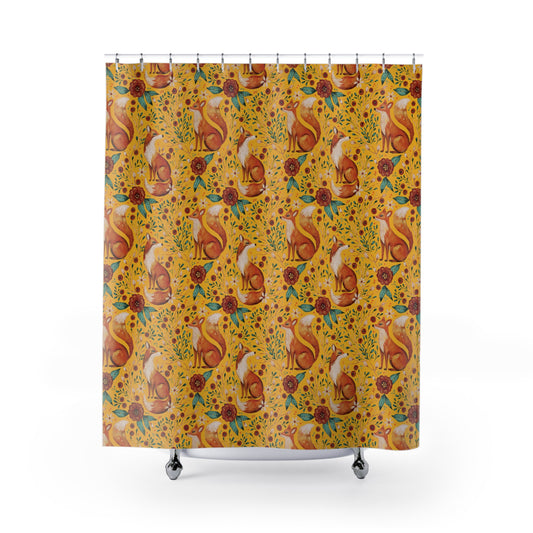 Whimsical Fox Shower Curtain - Nature-Inspired Bathroom Decor - Yellow