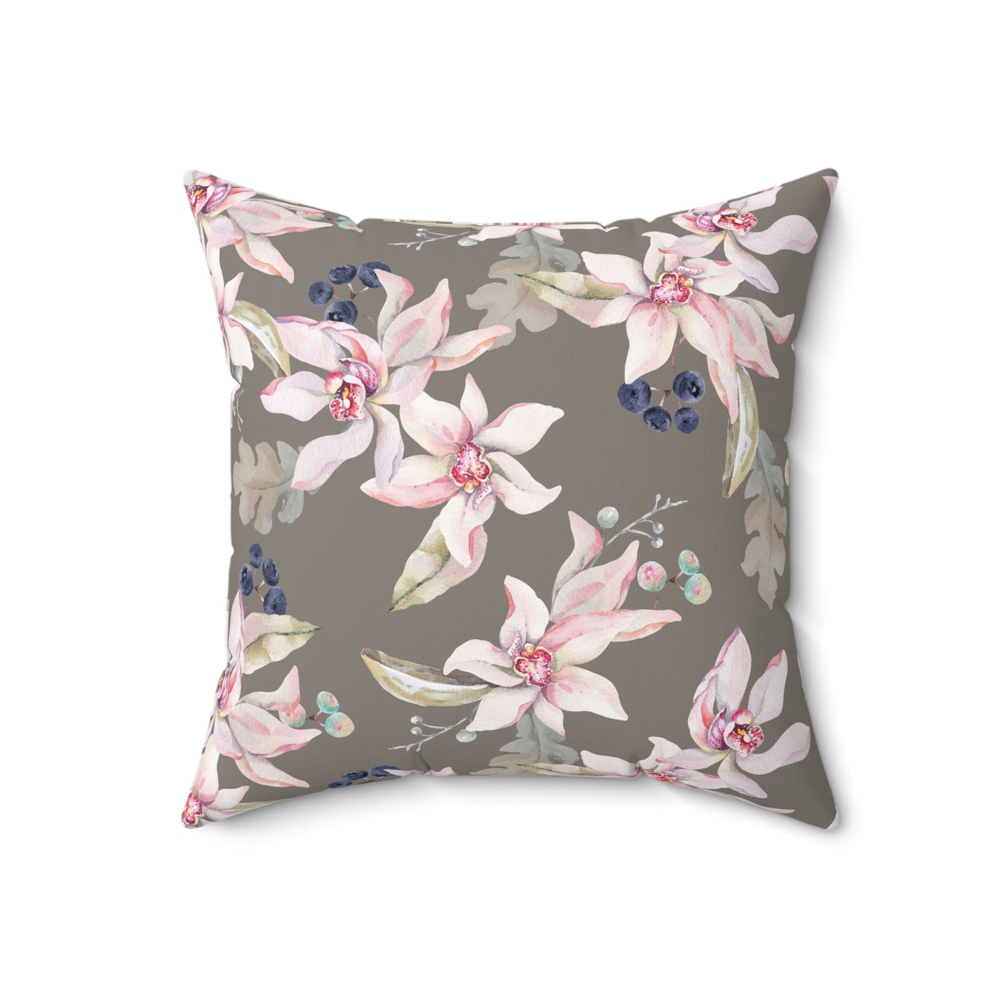 Orchid Bloom Reversible Throw Pillow – Gray & Pink with Royal Pattern Back