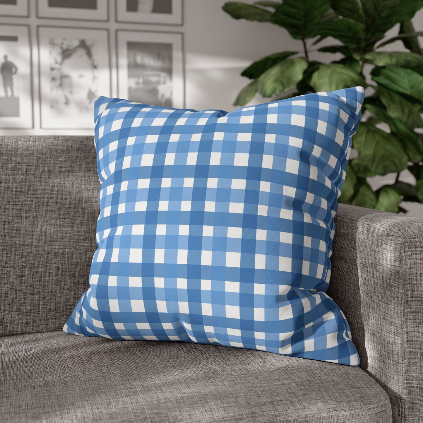 Charming Blue Gingham Pillowcase - Cozy Home Decor, Rustic Cabin Accent, Seasonal Gift, Living Room Accessory, Farmhouse Decor