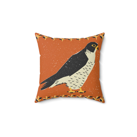 Folk Art Boho Tribal Hunting Hawk Square Pillow, Decorative Pillows for Home, Boho Living Room Decor, Gift for Her, Cozy Throw Pillow