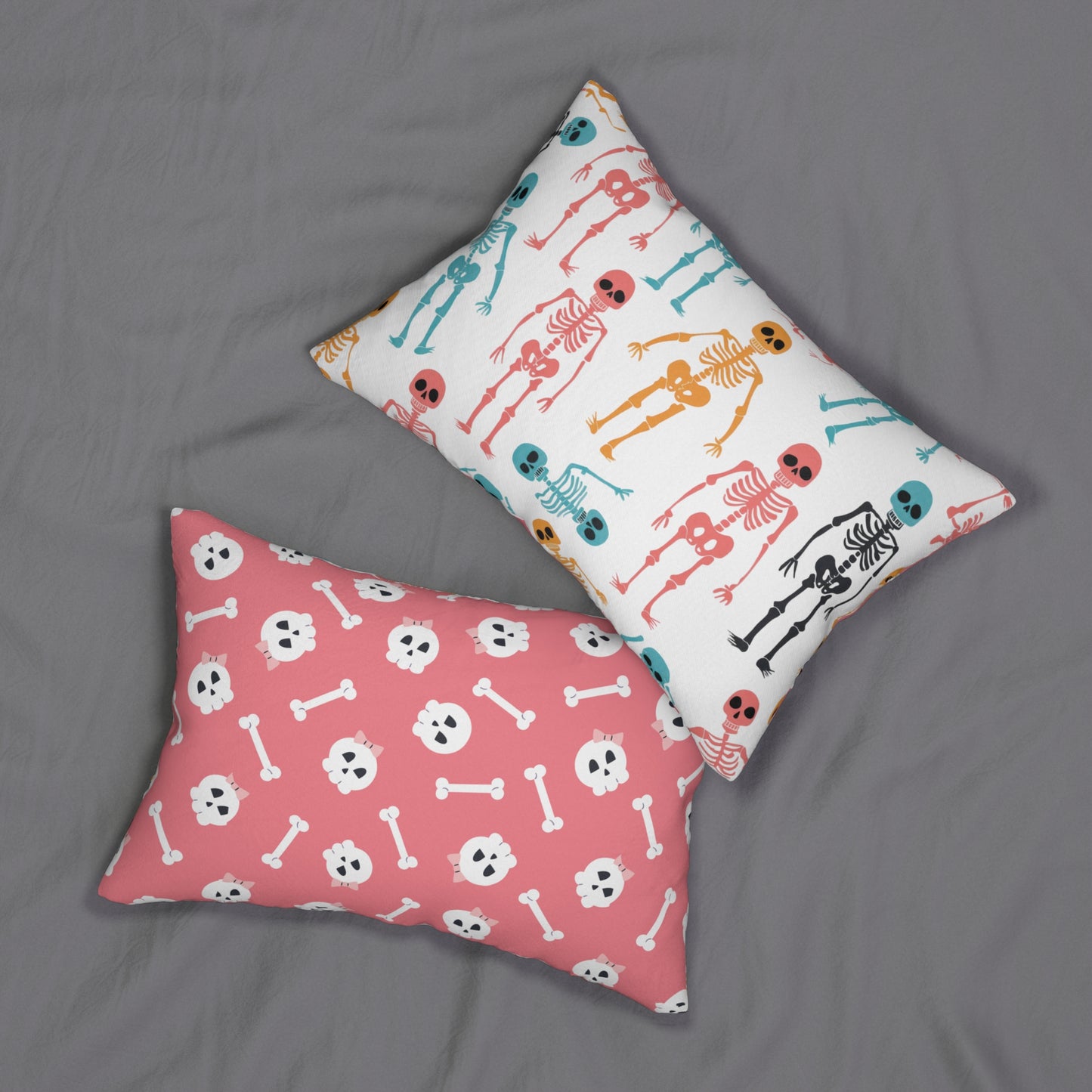 Halloween Lumbar Pillow, Fun Skeleton Decor, Spooky Home Accent, Bone Pattern Cushion, Holiday Throw Pillow