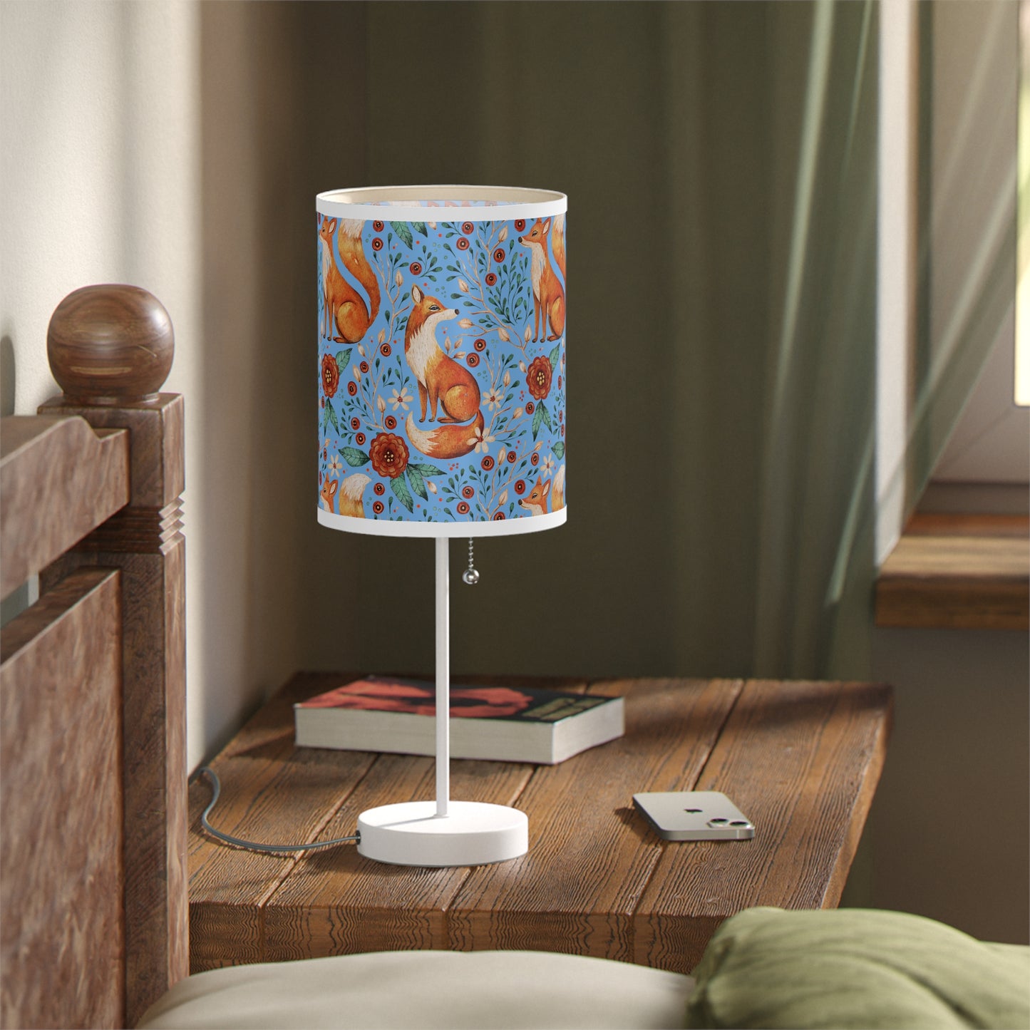 Whimsical Fox Floral Table Lamp - Stylish Decorative Lighting for Cozy Spaces - Blue