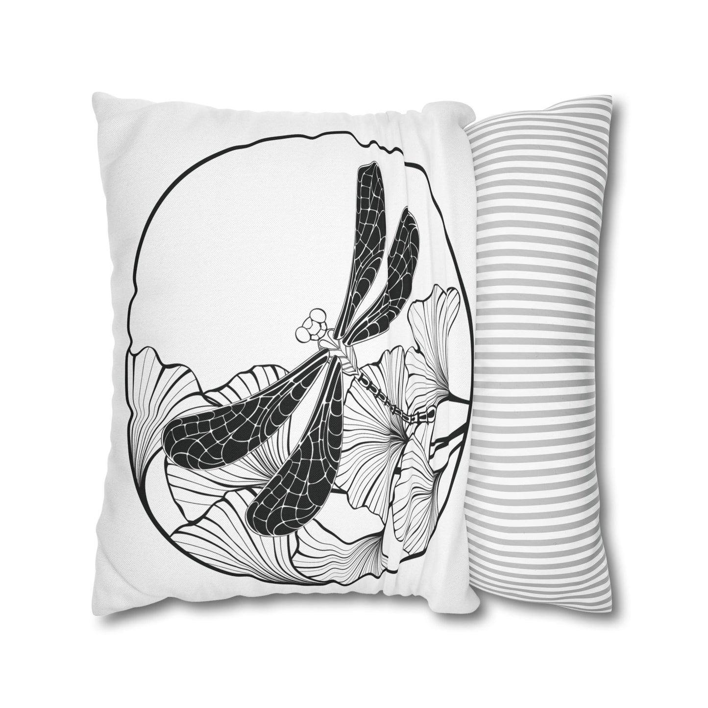 Chic Black and White Dragonfly Pillowcase, Home Decor, Floral Accent, Gift for Nature Lovers, Modern Bedroom, Relaxing Atmosphere