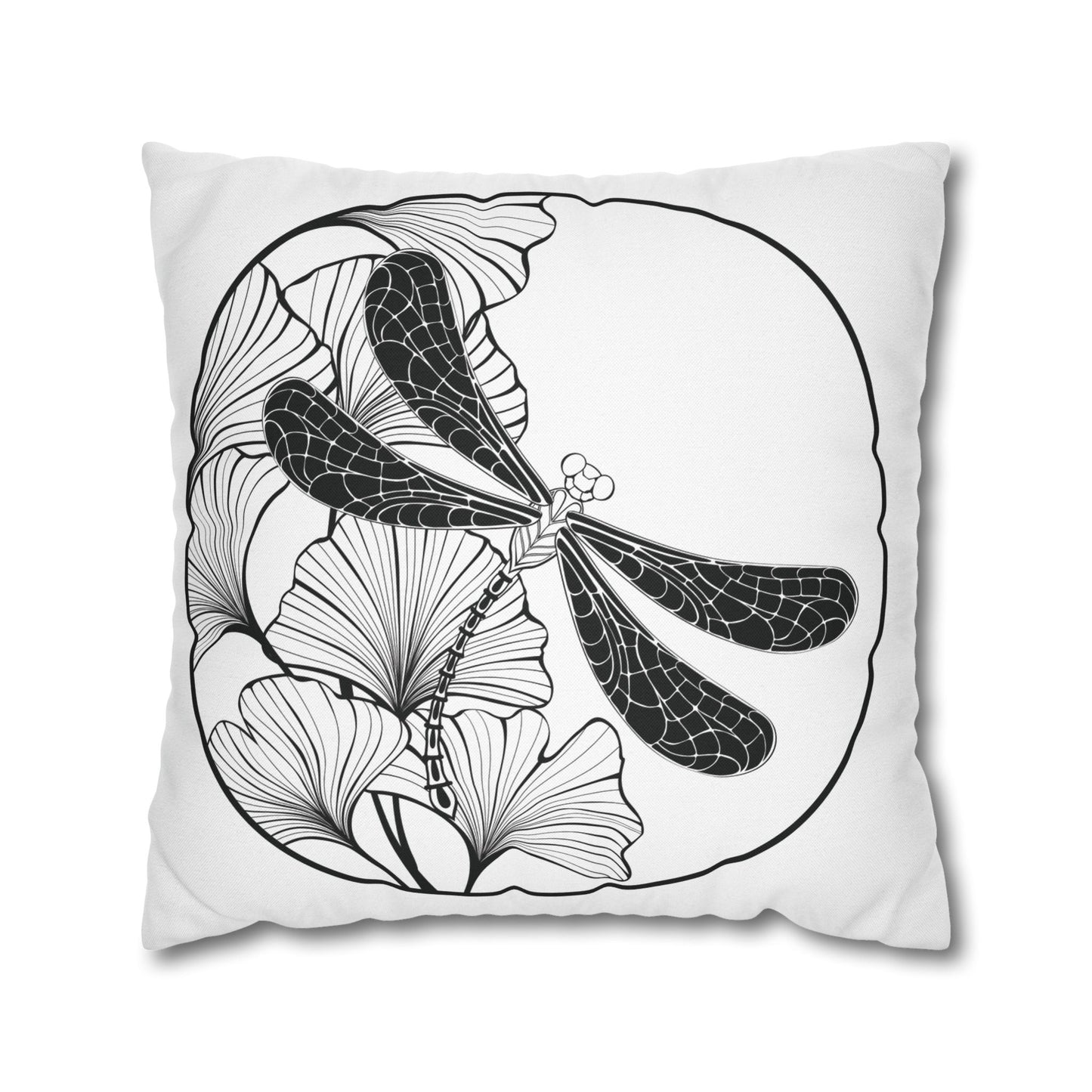 Chic Black and White Dragonfly Pillowcase, Home Decor, Floral Accent, Gift for Nature Lovers, Modern Bedroom, Relaxing Atmosphere