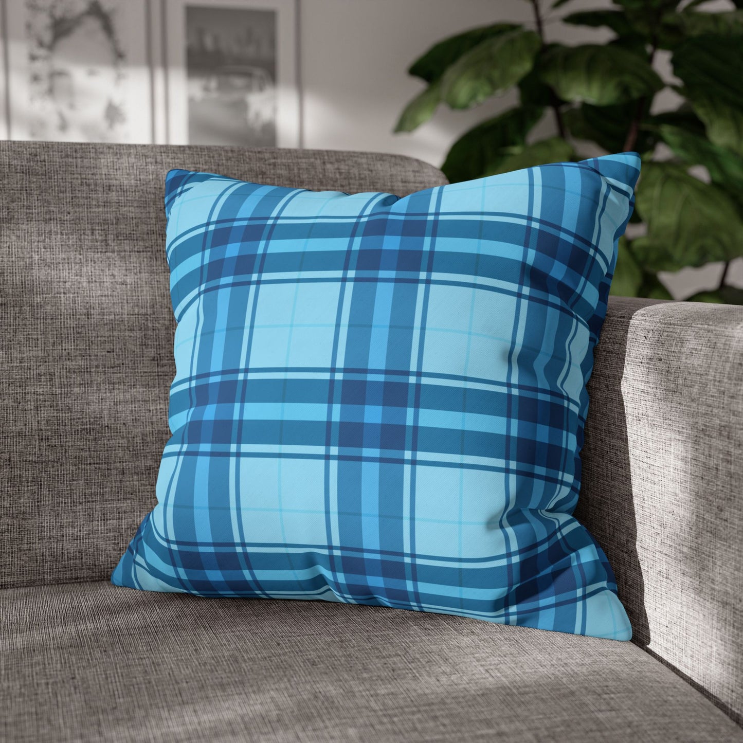 Plaid Blue Throw Pillowcase, Cozy Home Decor, Decorative Cushion, Accent Pillow, Living Room Style, Gift for Him or Her