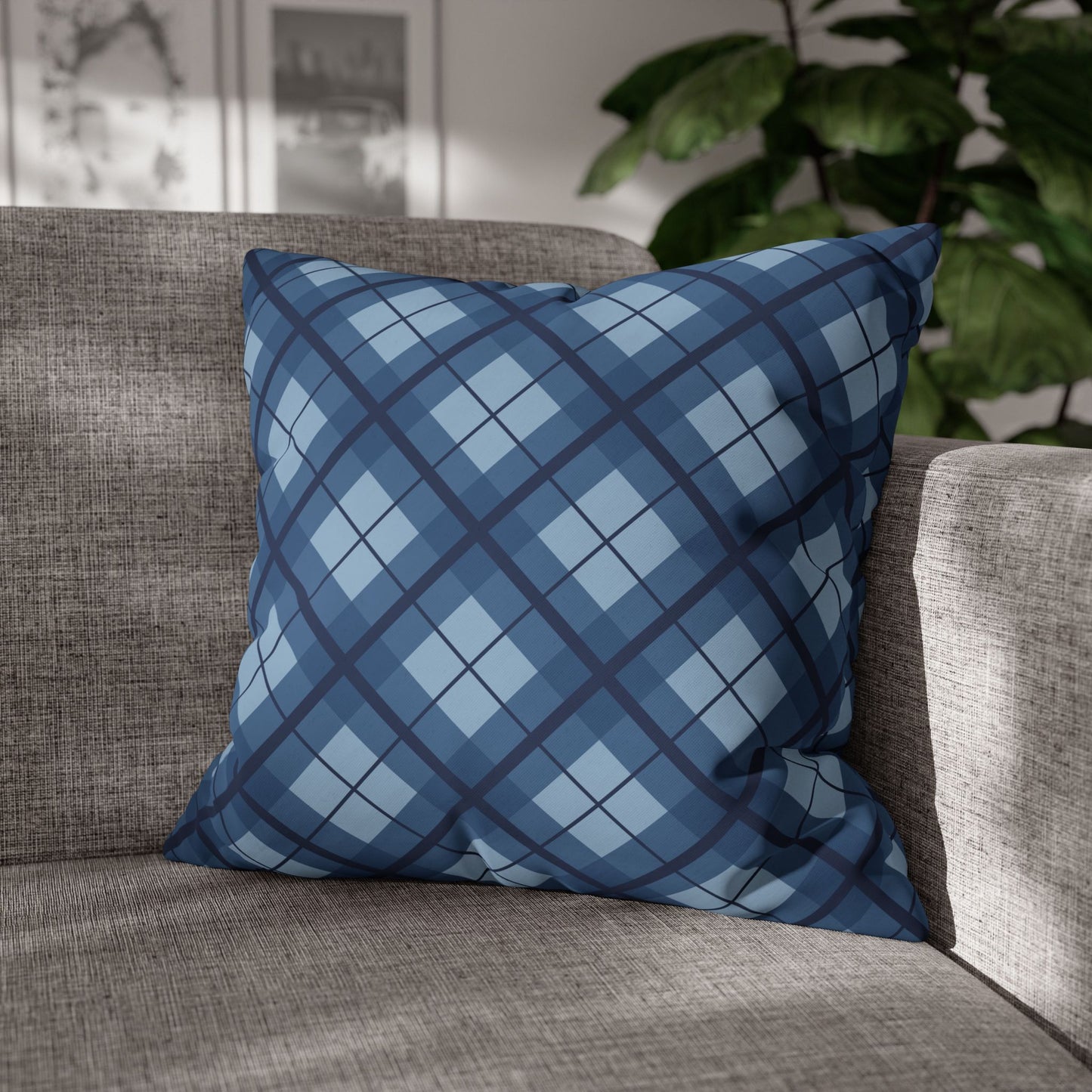 Plaid Poly Canvas Pillowcase, Cozy Home Decor, Throw Pillow, Couch Cushion, Living Room Accent, Nautical Gift, Birthday Decor