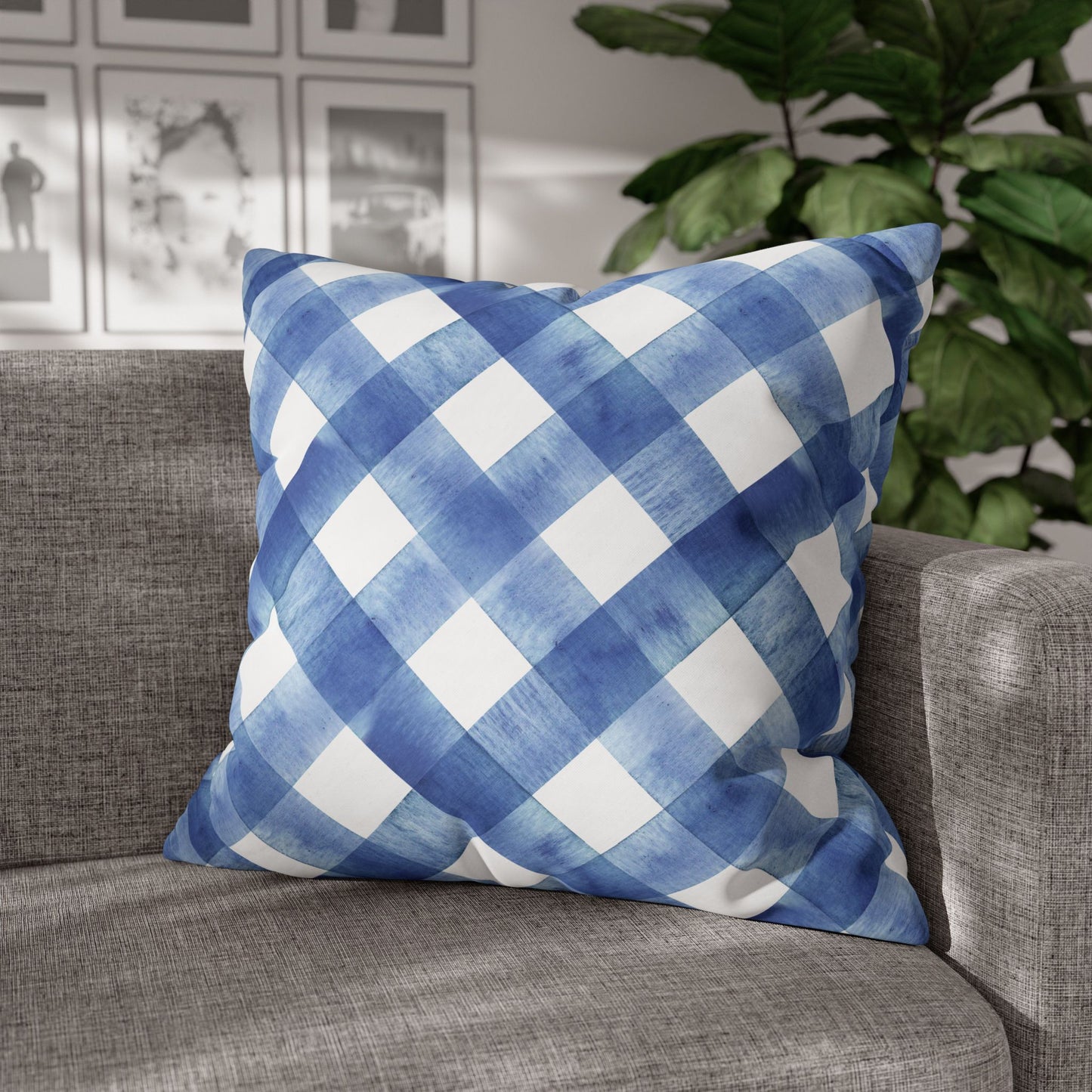 Blue Plaid Poly Canvas Pillowcase, Cozy Home Decor, Farmhouse Cushion, Throw Pillow Cover, Gift for Homeowners