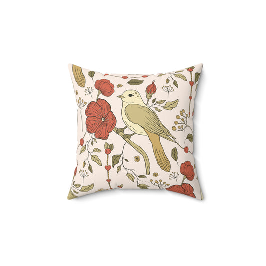 Throw Pillow Vintage Songbird Floral Design