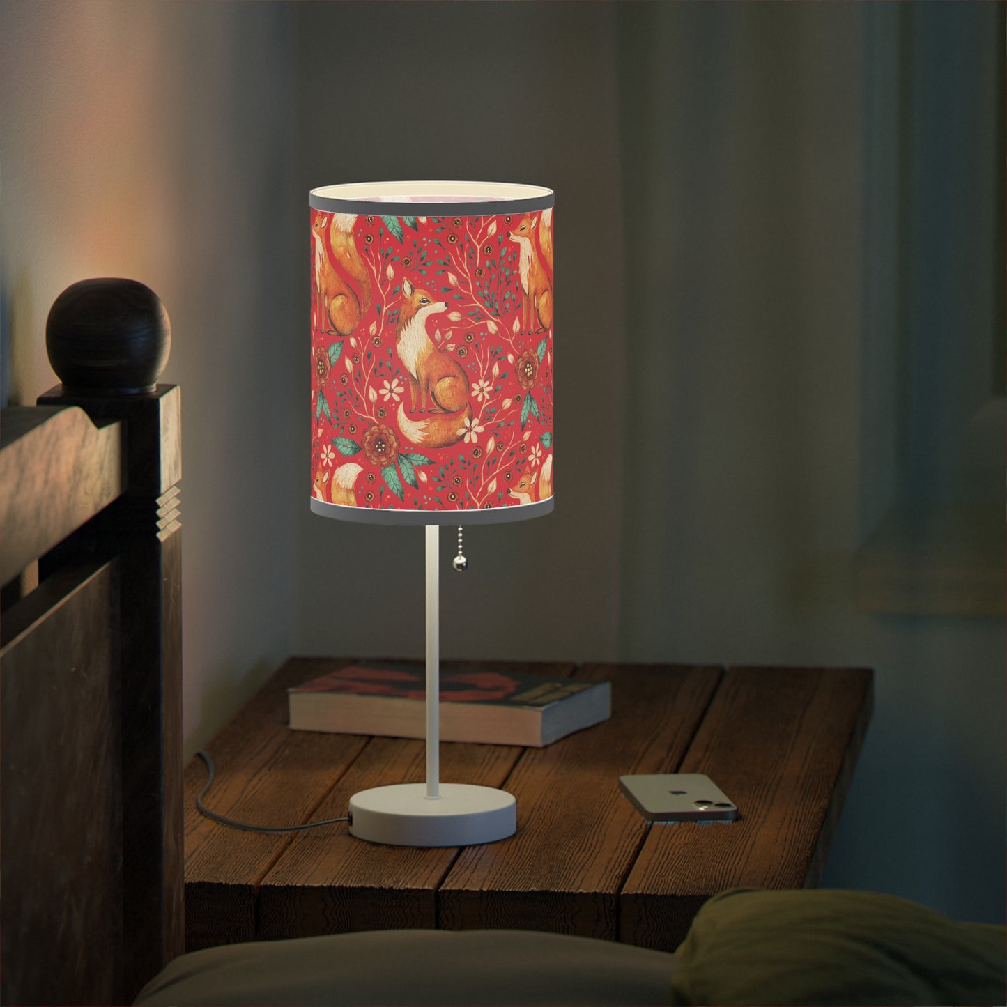 Whimsical Fox Floral Table Lamp - Stylish Decorative Lighting for Cozy Spaces - Dark Red