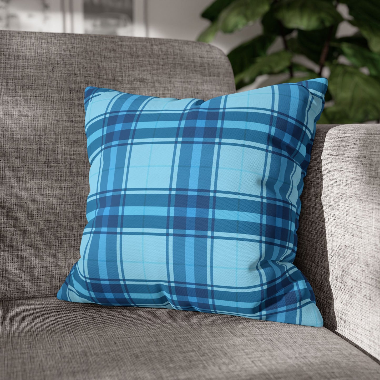 Plaid Blue Throw Pillowcase, Cozy Home Decor, Decorative Cushion, Accent Pillow, Living Room Style, Gift for Him or Her