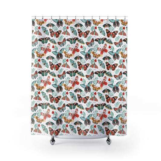 Colorful Butterfly Shower Curtain, Bright Bathroom Decor, Nature-Inspired Gift, Spring Vibes, Boho Bathroom Design, Home Decor - White