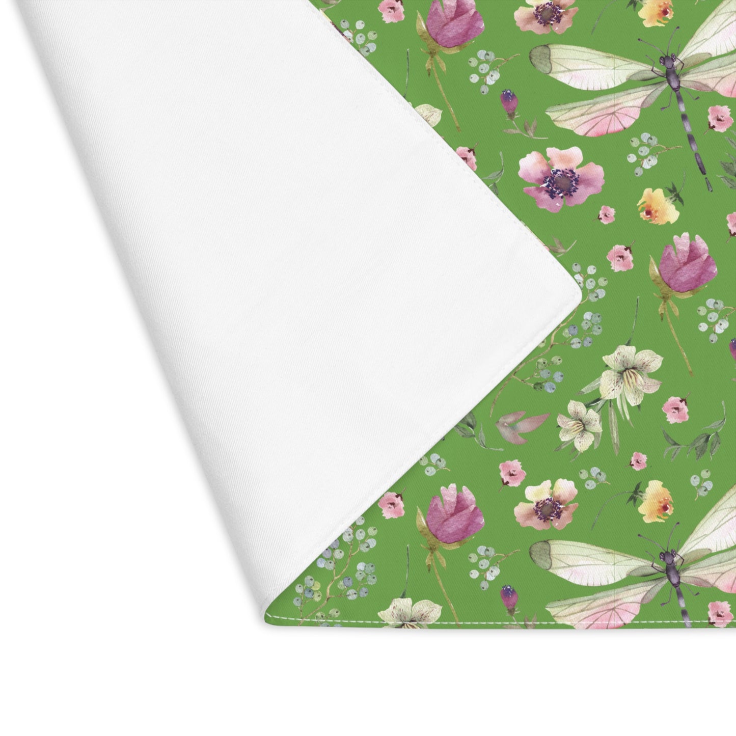 Placemat - Whimsy in Bloom Dragonflies & Floral Elegance Design - Green