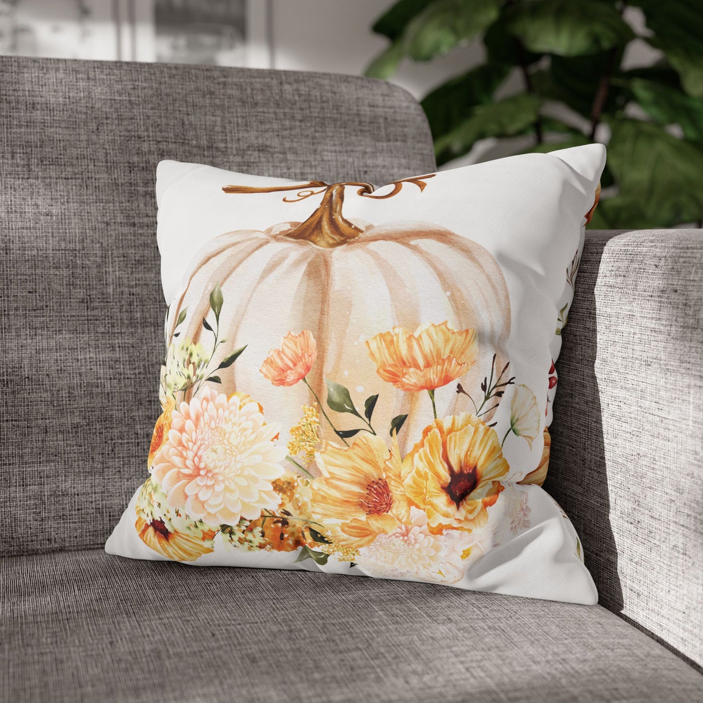 Floral Pumpkin Pillowcase, Cozy Home Decor, Fall Decor, Harvest Celebration, Thanksgiving Gift, Floral Accent Pillow