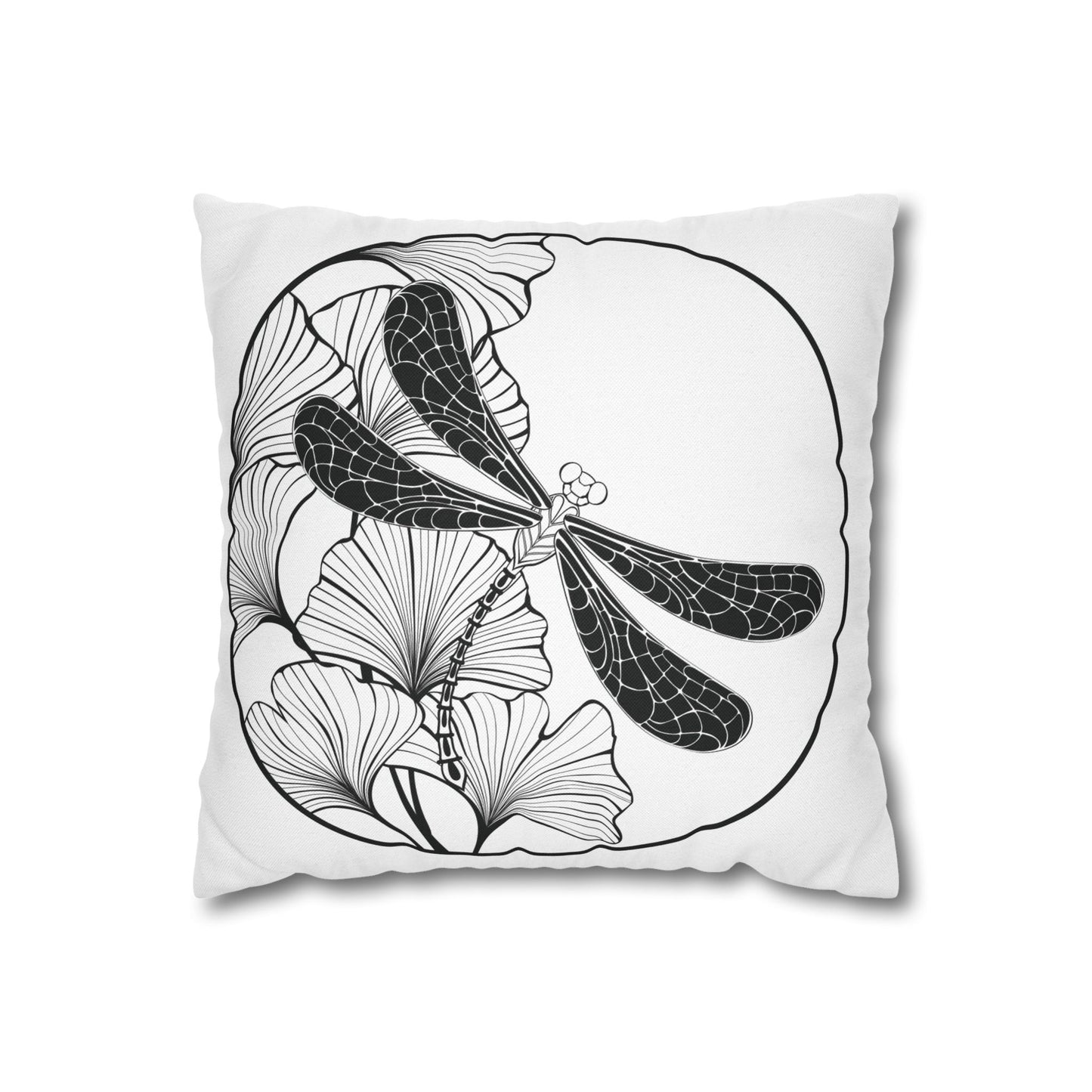 Chic Black and White Dragonfly Pillowcase, Home Decor, Floral Accent, Gift for Nature Lovers, Modern Bedroom, Relaxing Atmosphere