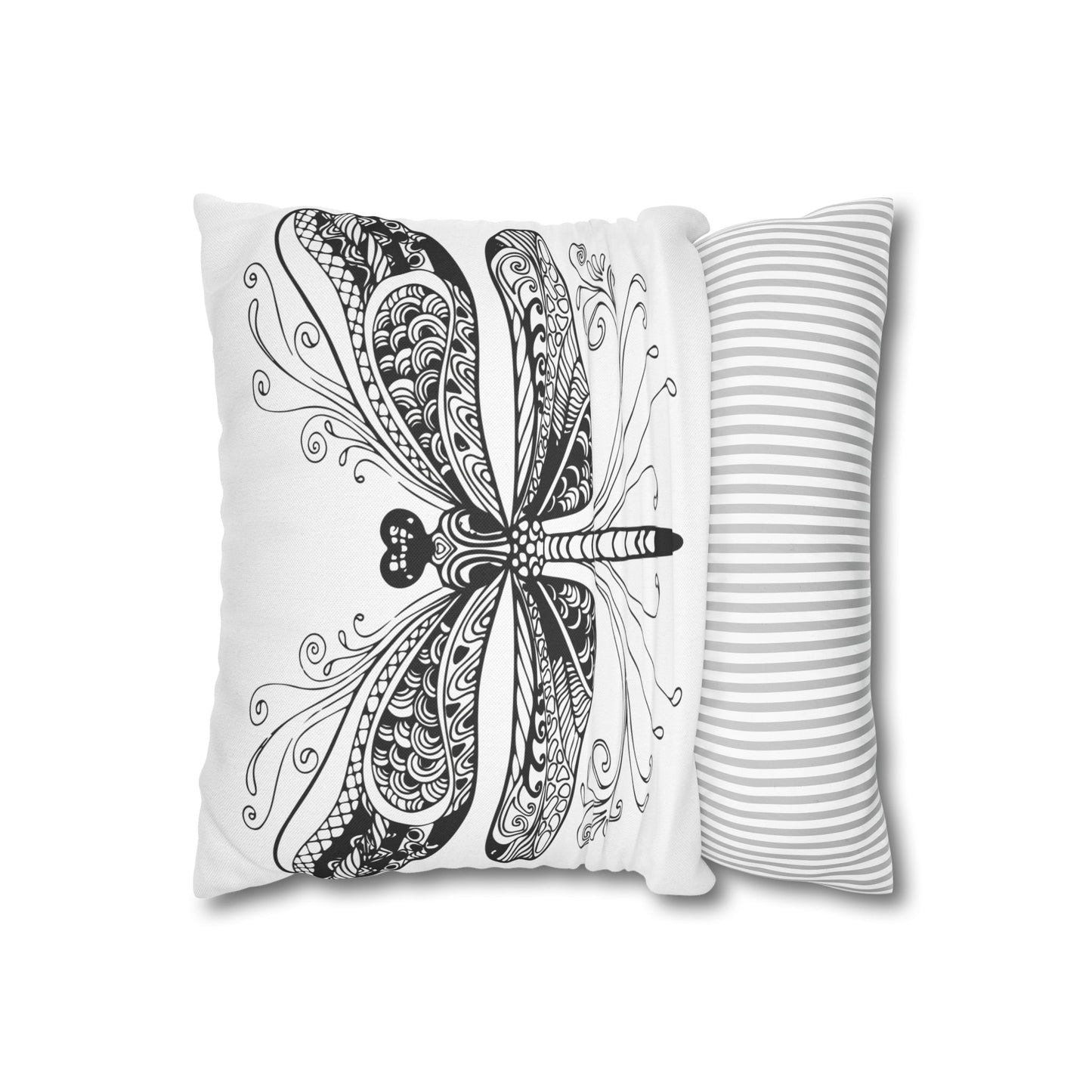 Elegant Black and White Dragonfly Pillowcase, Decorative Throw Pillow Cover, Modern Home Decor, Gift for Nature Lovers, Cozy Living Room Accent
