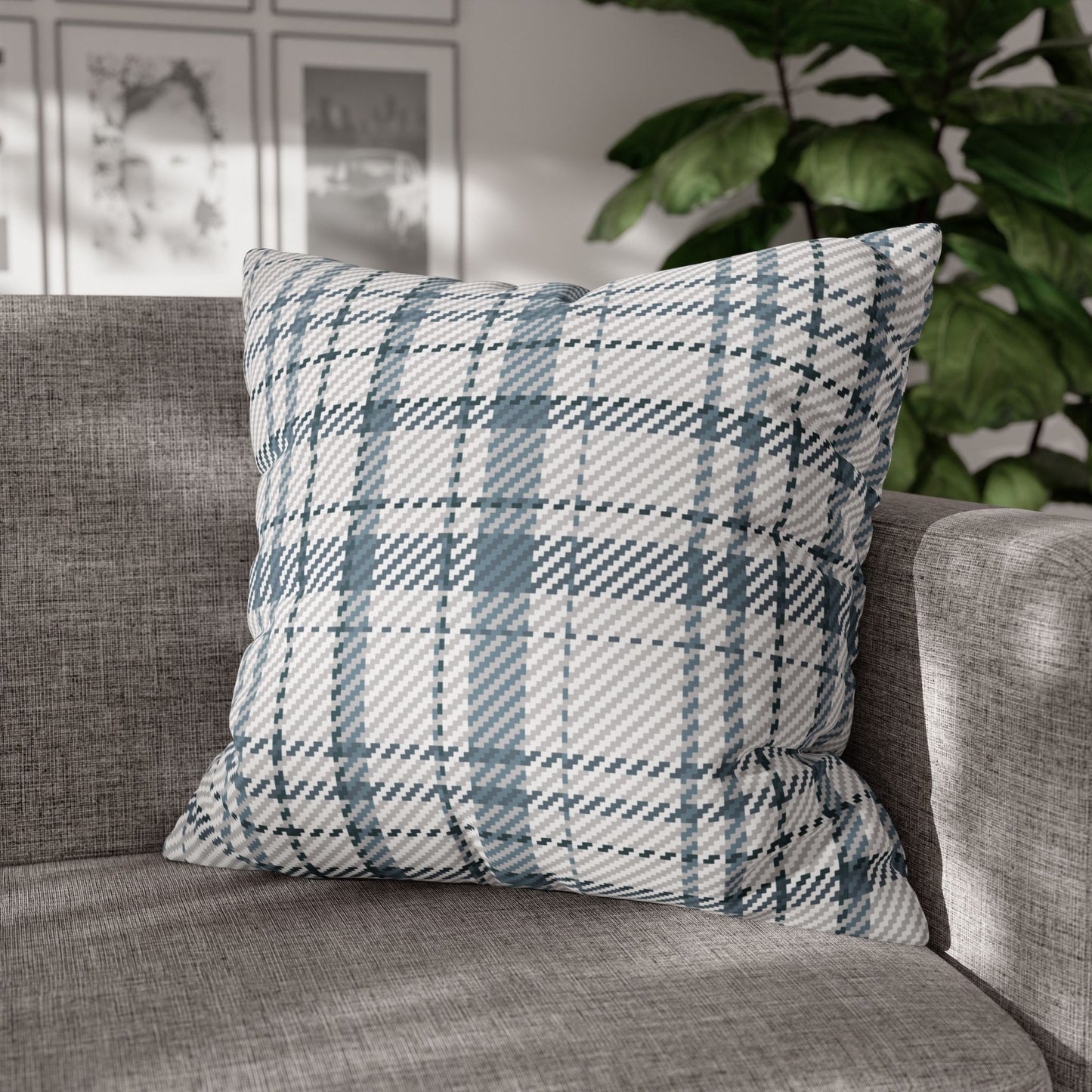 Cozy Blue Plaid Throw Pillowcase
