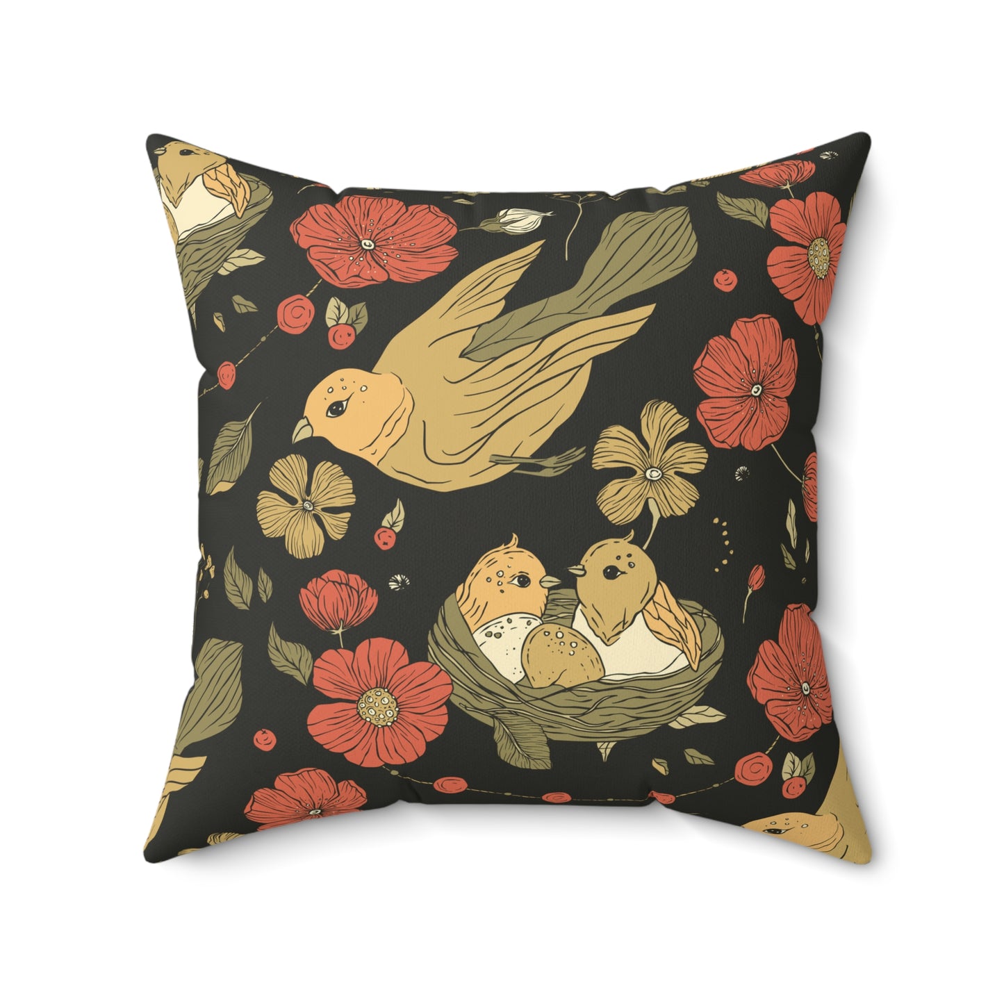 Throw Pillow - Vintage Sparrow with Nesting Twins Design