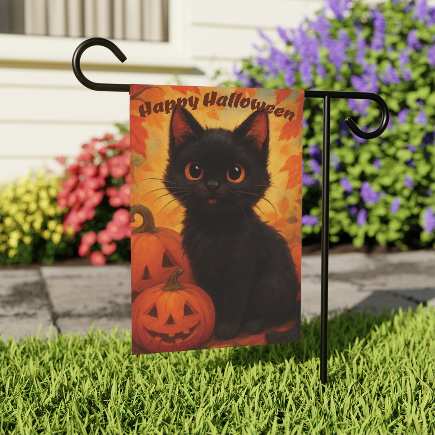 Halloween Cat Garden Banner, Spooky Outdoor Decor, Seasonal Home Accent, Fall Decoration, Perfect for Halloween Celebrations