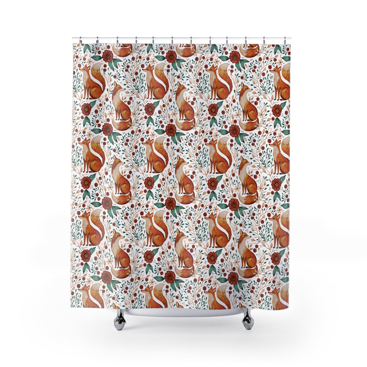 Whimsical Fox Shower Curtain - Nature-Inspired Bathroom Decor - White