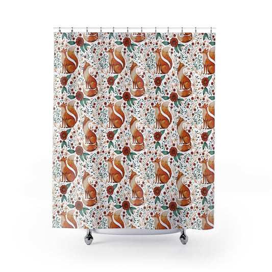 Whimsical Fox Shower Curtain - Nature-Inspired Bathroom Decor - White