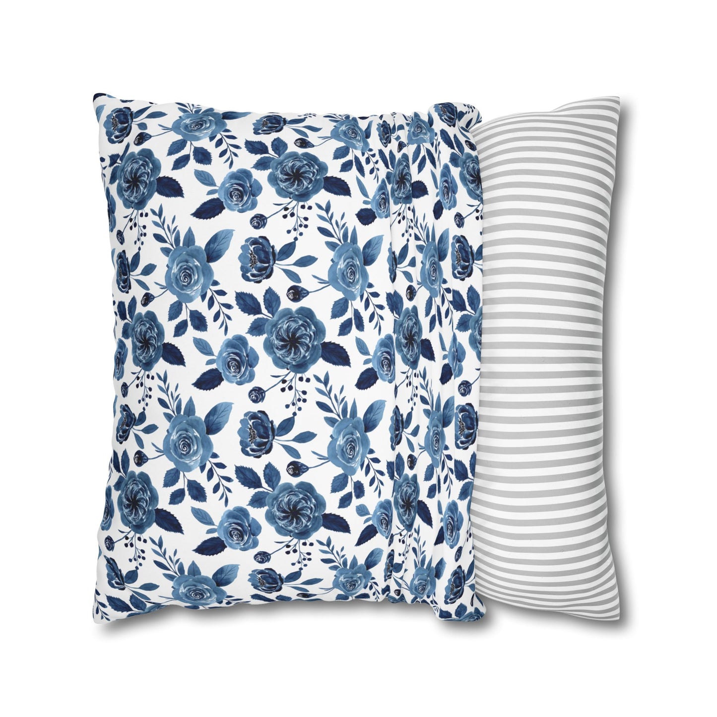Floral Blue Canvas Pillowcase, Decorative Cushion Cover for Home Decor, Gifts for Her, Throw Pillow Cover, Cozy Living Room Accent
