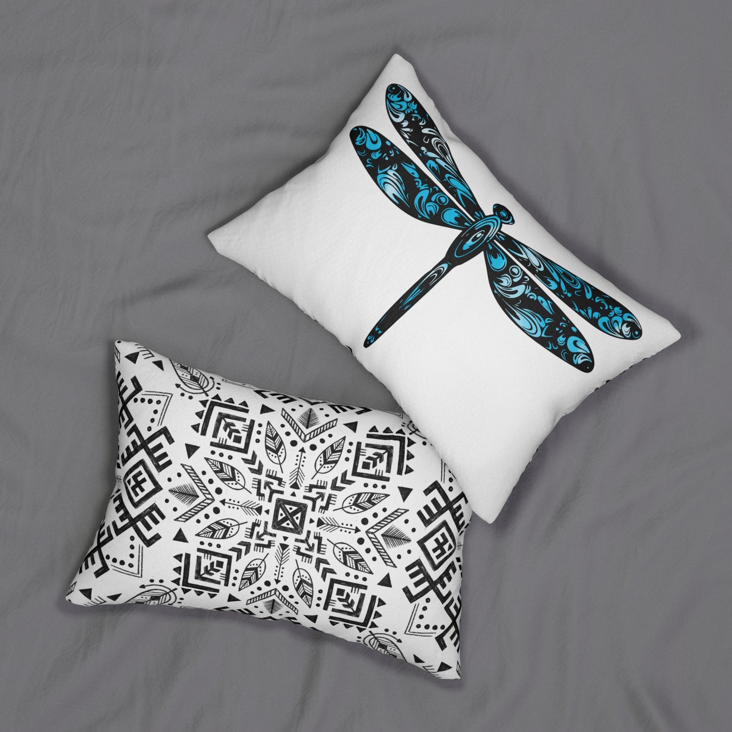 Vibrant Lumbar Pillow with Dragonfly and Geometric Patterns, Decorative Throw Pillow, Home Decor, Gift for Nature Lovers, Couch Accent