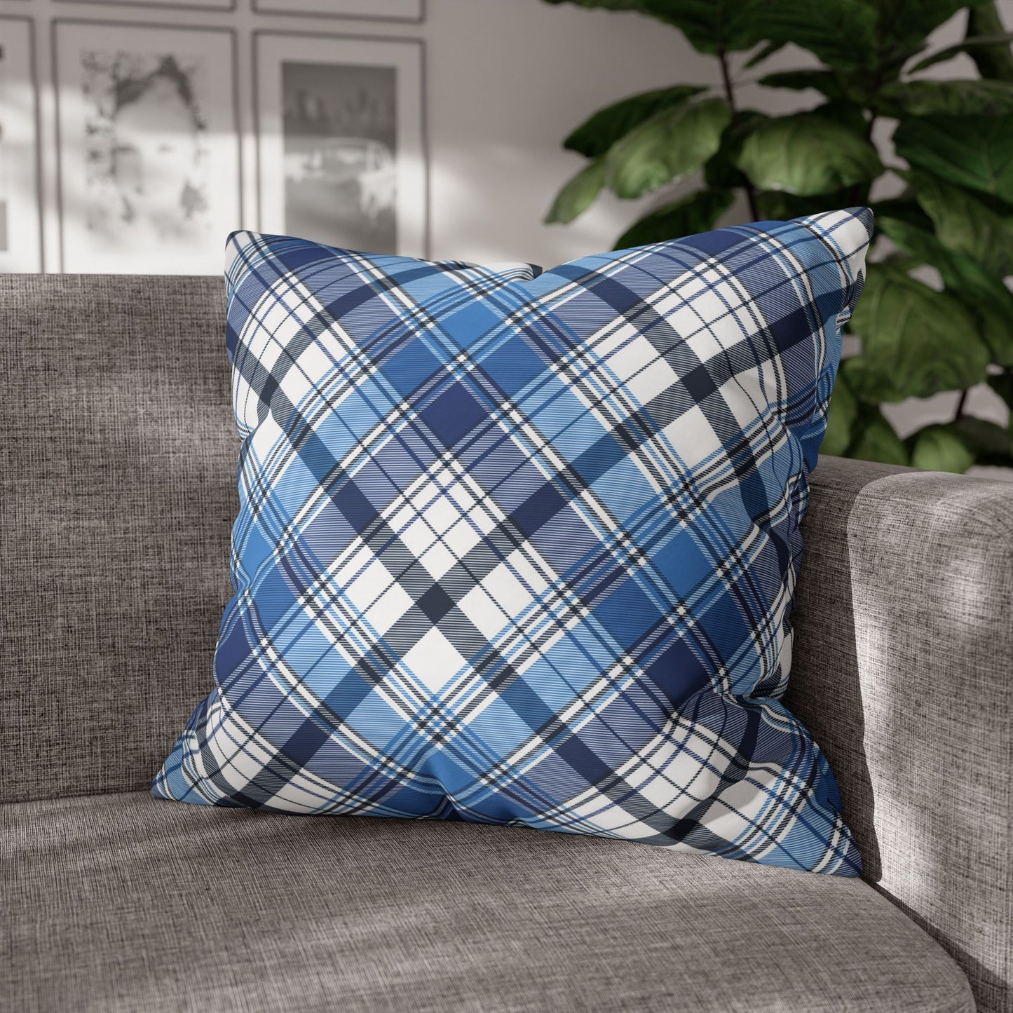 Plaid Decorative Pillowcase Cover, Cozy Home Accent, Throw Pillow, Bedroom Decor, Gifts for Him, Holidays, Blue Check Pattern