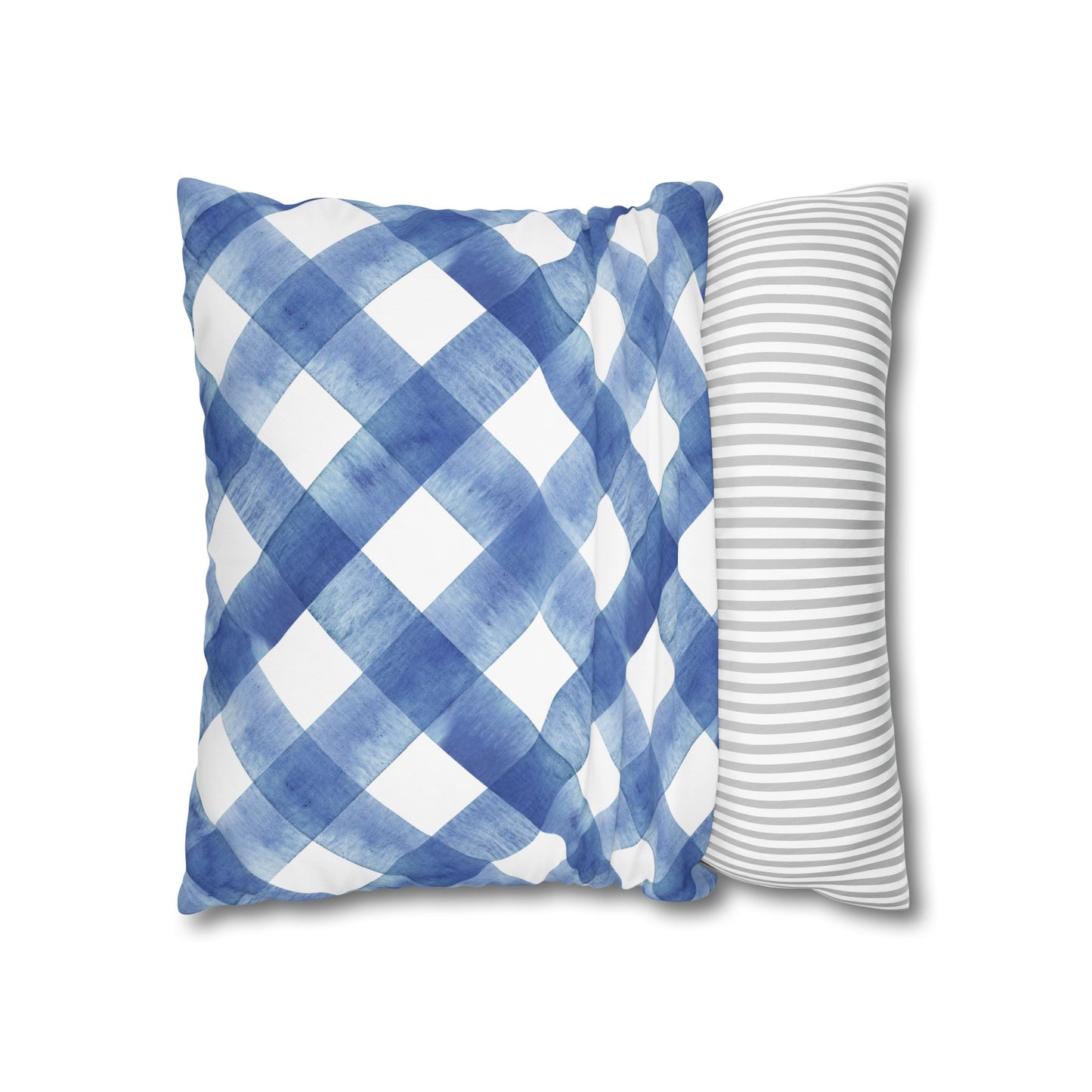 Blue Plaid Poly Canvas Pillowcase, Cozy Home Decor, Farmhouse Cushion, Throw Pillow Cover, Gift for Homeowners