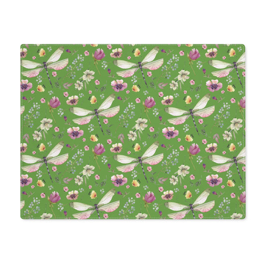 Placemat - Whimsy in Bloom Dragonflies & Floral Elegance Design - Green