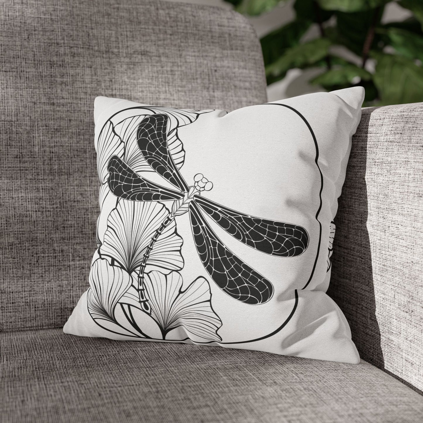 Chic Black and White Dragonfly Pillowcase, Home Decor, Floral Accent, Gift for Nature Lovers, Modern Bedroom, Relaxing Atmosphere