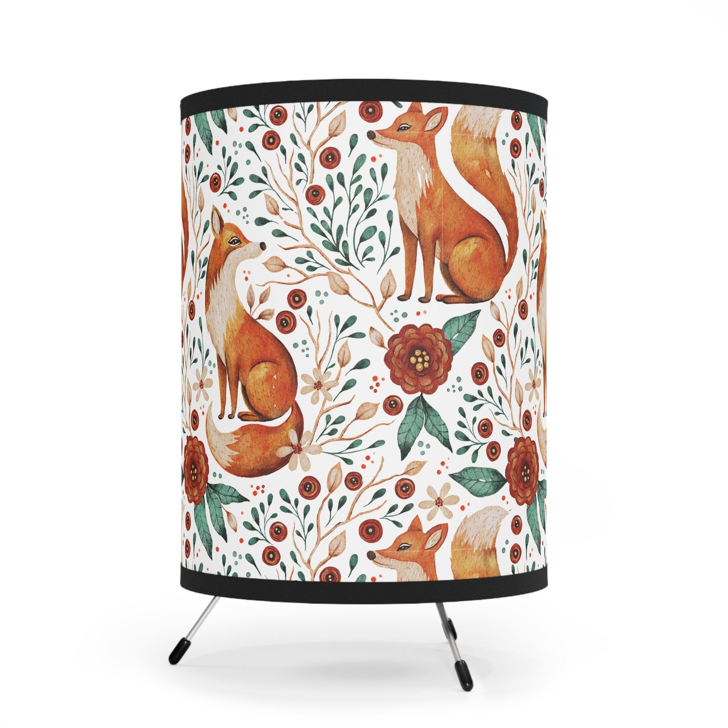 Whimsical Fox Tripod Lamp - High-Res Printed Shade for Cozy Decor - White