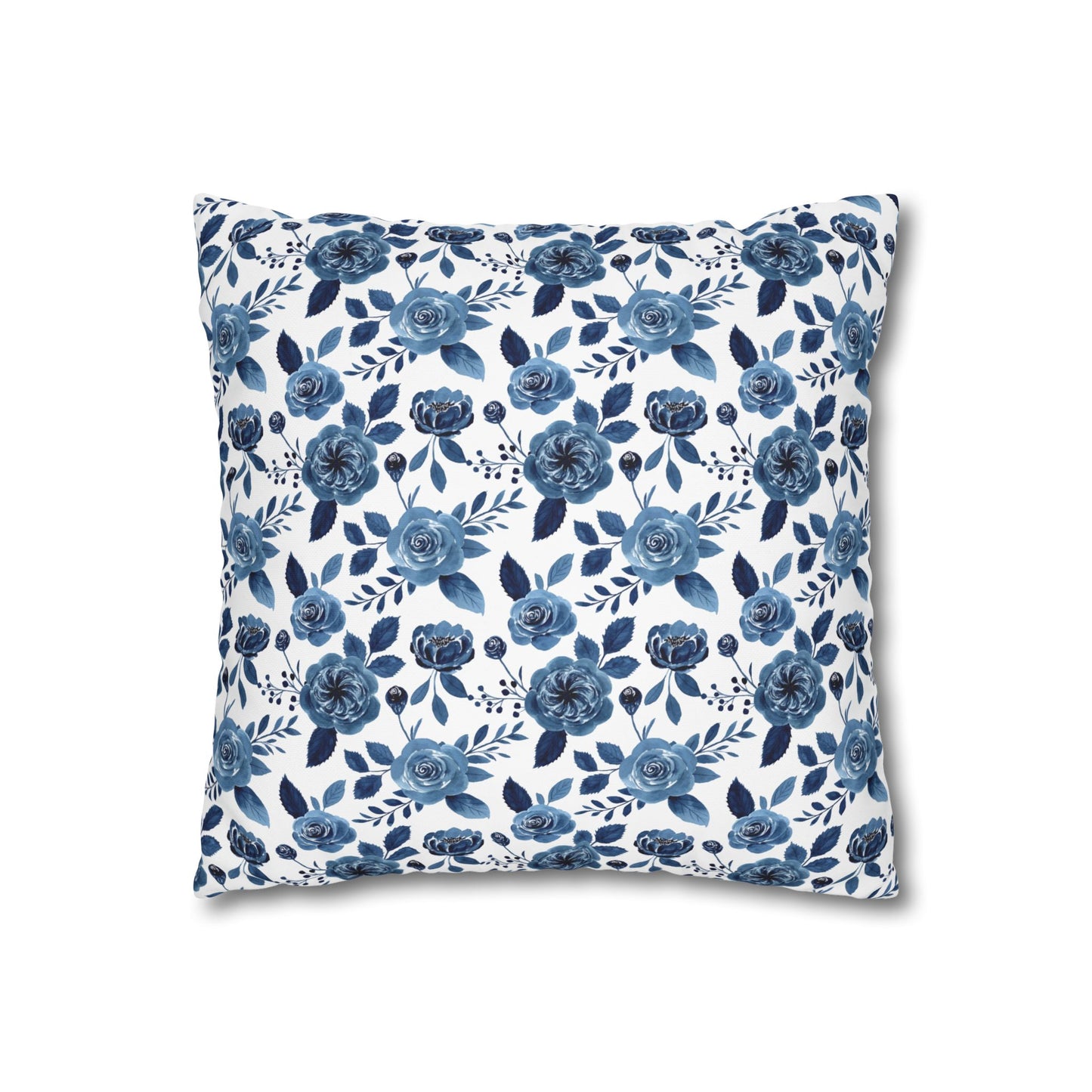 Floral Blue Canvas Pillowcase, Decorative Cushion Cover for Home Decor, Gifts for Her, Throw Pillow Cover, Cozy Living Room Accent