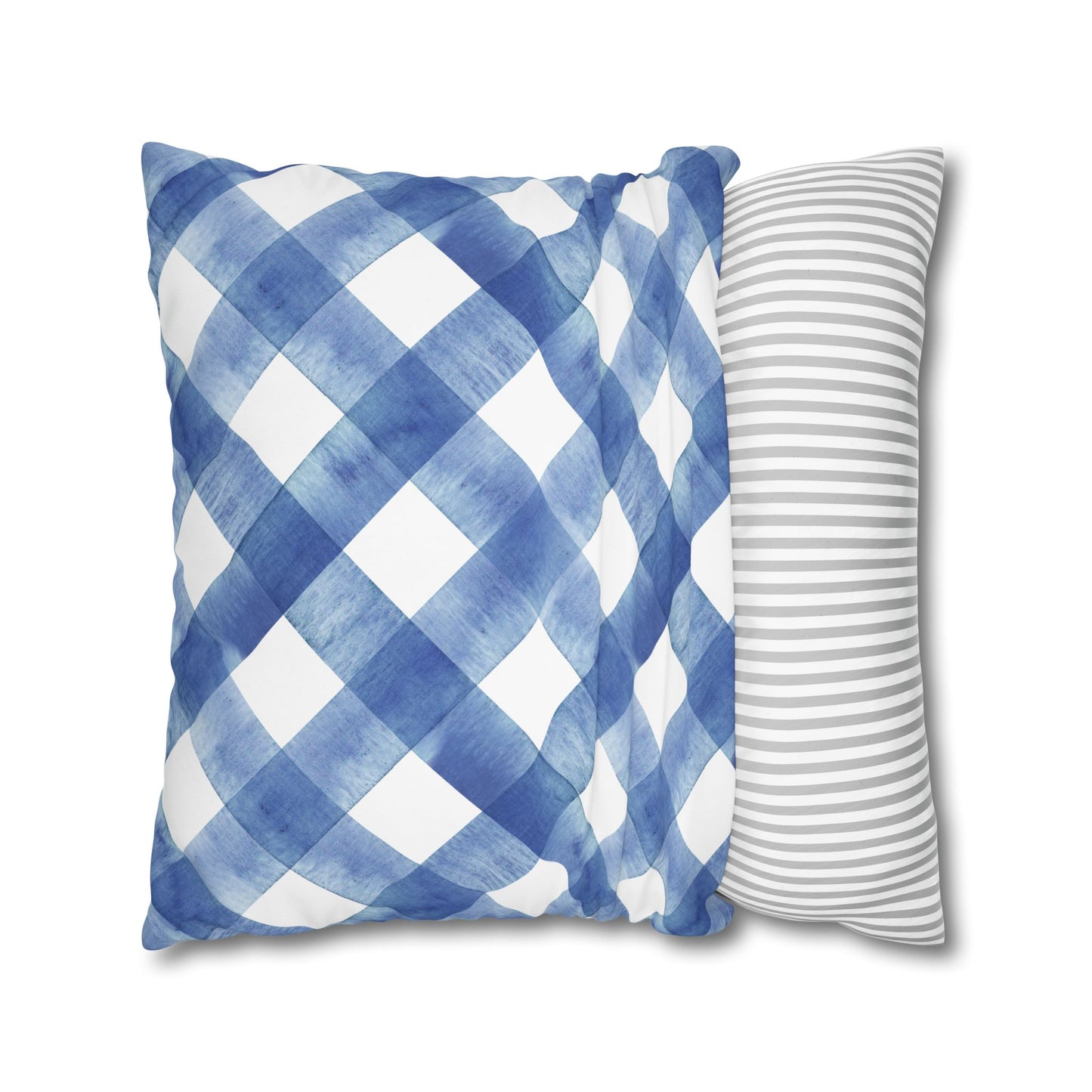 Blue Plaid Poly Canvas Pillowcase, Cozy Home Decor, Farmhouse Cushion, Throw Pillow Cover, Gift for Homeowners