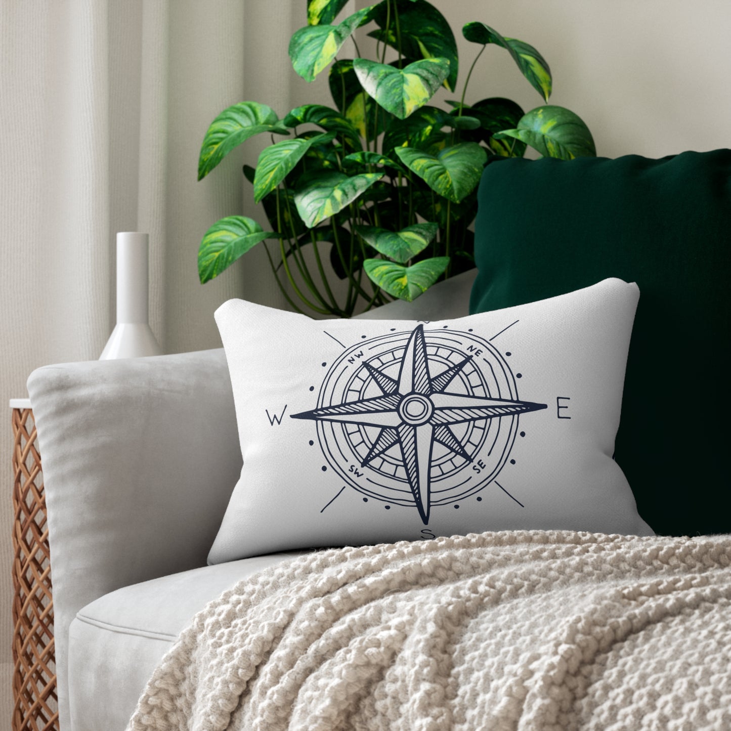 Lumbar Pillow - Nautical Fish Pattern & Nautical Cross Design - Beach Lover Decorative Cushion