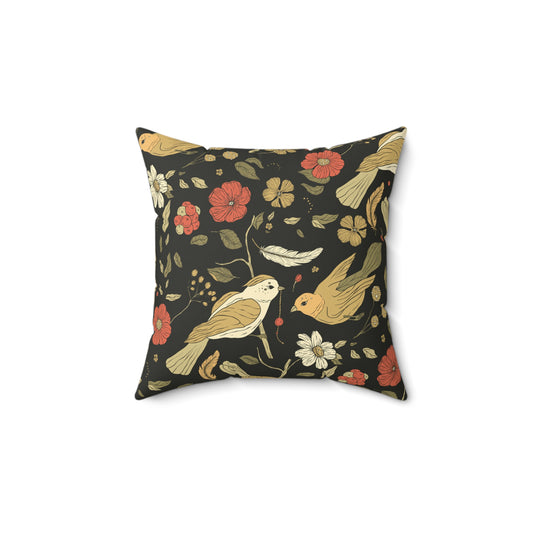 Vintage Songbirds Feeding Floral Square Pillow for Home Decor, Throw Pillow, Decorative Cushion, Bohemian Pillow Cover, Gift for Bird Lovers, Cozy Accent