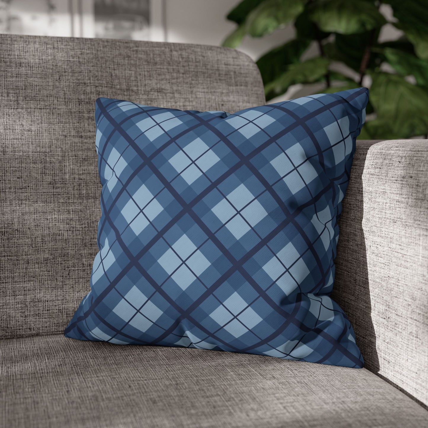 Plaid Poly Canvas Pillowcase, Cozy Home Decor, Throw Pillow, Couch Cushion, Living Room Accent, Nautical Gift, Birthday Decor