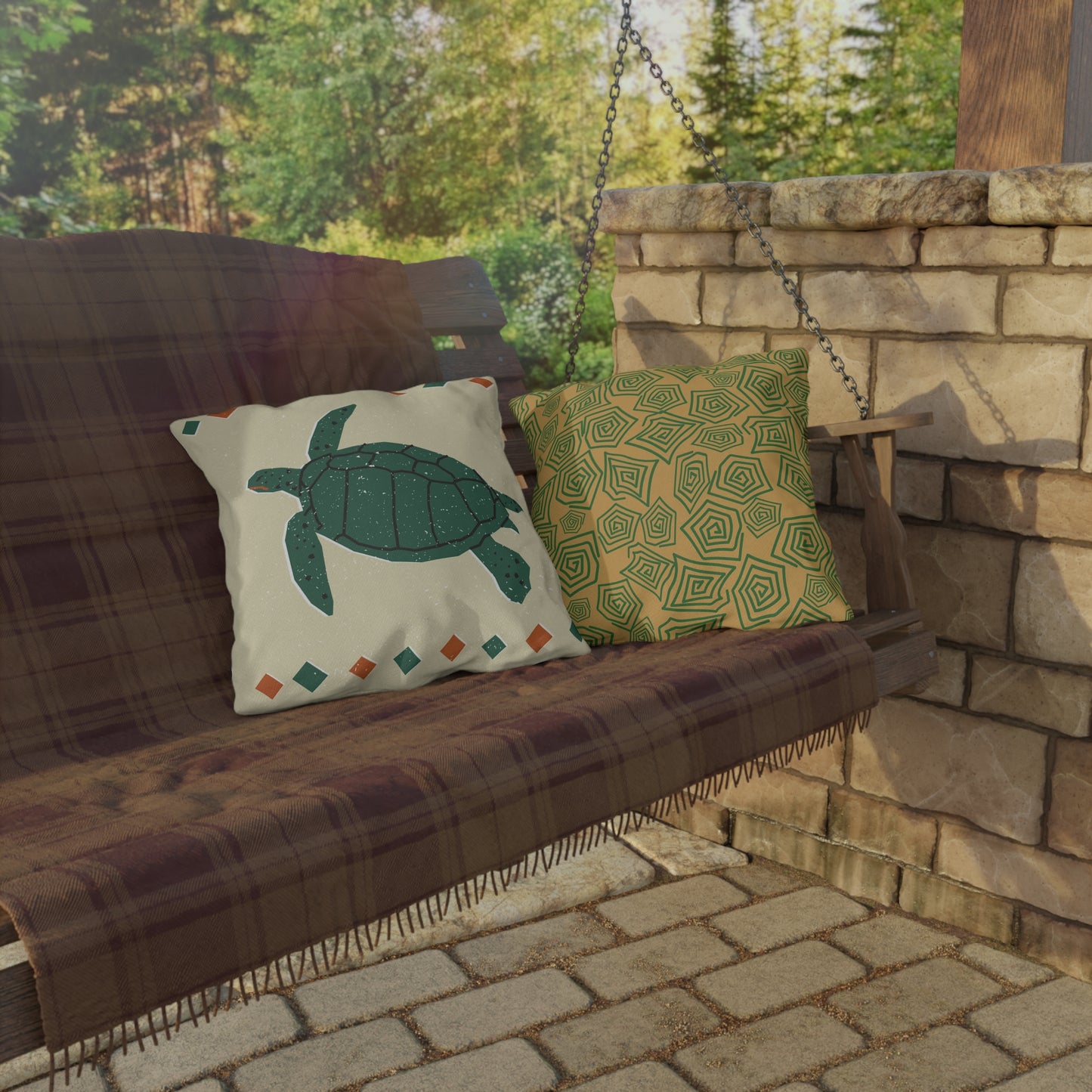 Outdoor Pillows - Rustic and Tribal Sea Turtle Design